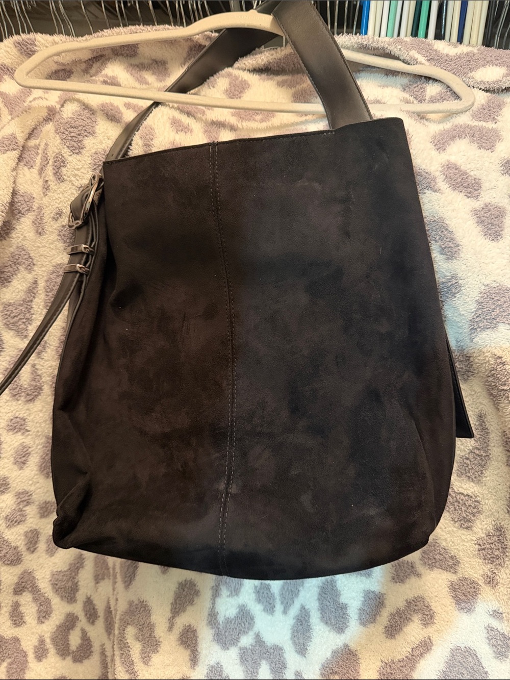 Steve Madden Black Suede Shoulder Tote Bag